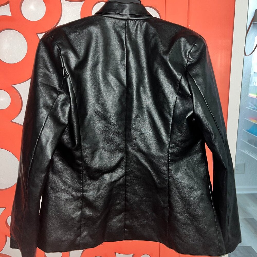 Black Longline Lapel Detail Faux Leather Blazer